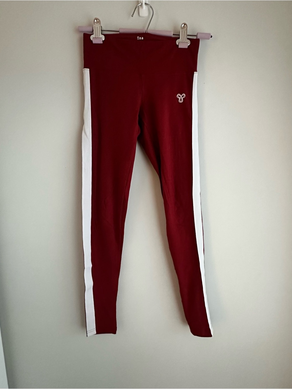 Aritzia TNA Burgundy Leggings with White Side Stripes XS